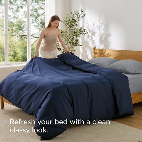 Image of Bedsure Duvet Cover King Size - Only Includes 1 Duvet Cover (104 inchx90 inch), Hotel Luxury Soft Double Brushed All Season Bedding for Kids & Adults, Zipper Closure, Navy Blue (No Comforter, No Pillow Shams)