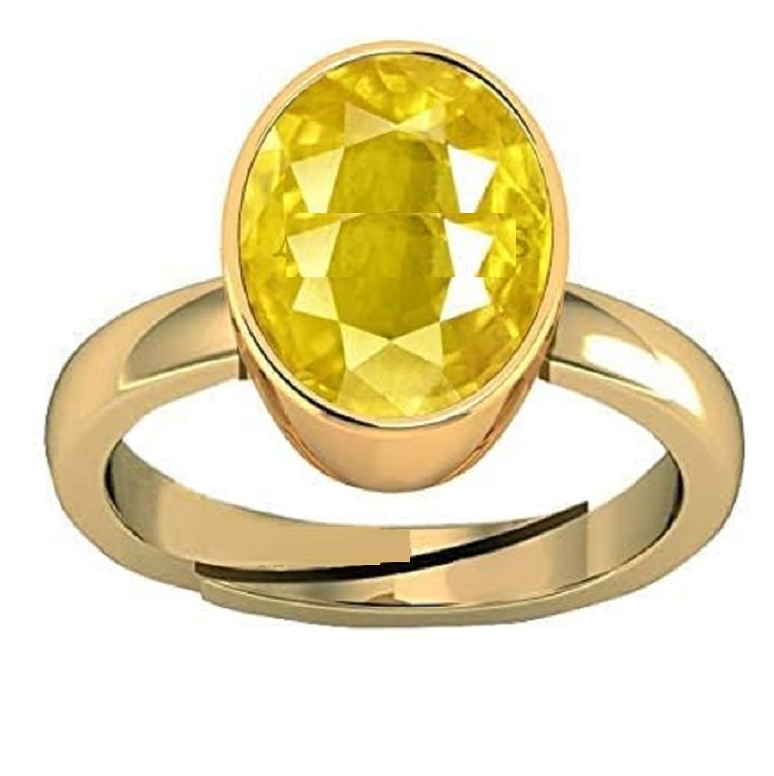 7.25 Ratti Pukhraj Stone Original Certified Yellow Sapphire Gemstone Gold Finger Anguthi | Adjustable Ring with Lab Certificate for Men and Women