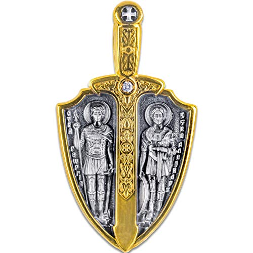 St George Icon Sterling Silver Pendant with Archangel Michael - St George Necklace Icon Pendant - Saint Michael Pendant - Russian Orthodox Pendant - Saint George Pendant - Christian Orthodox Pendant