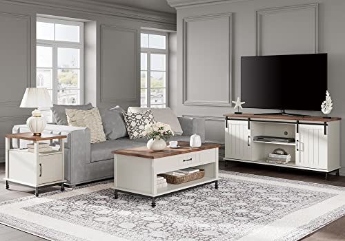 Wampat 2 Pack Farmhouse End Table With Charging Station For Living Room, Premium Wood Accent Side Table With Open Storage, Nightstand With Drawer For Bedroom, Metal Feet, 24", White/Oak #TOP7