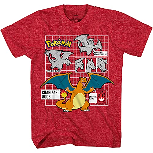 Pokemon Boys Charizard Pikachu Short Sleeve T-Shirt - Pokemon for Little and Big Boys Sizes XS-XXL Red Heather