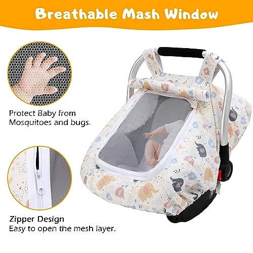Image of Car Seat Covers for Babies, Baby Car Seat Cover for Boys Girls with Breathable Mesh Window, Lightweight Infant Car Seat Canopy for All Seasons, Universal Fit Most Baby Car Seat(Elephant)