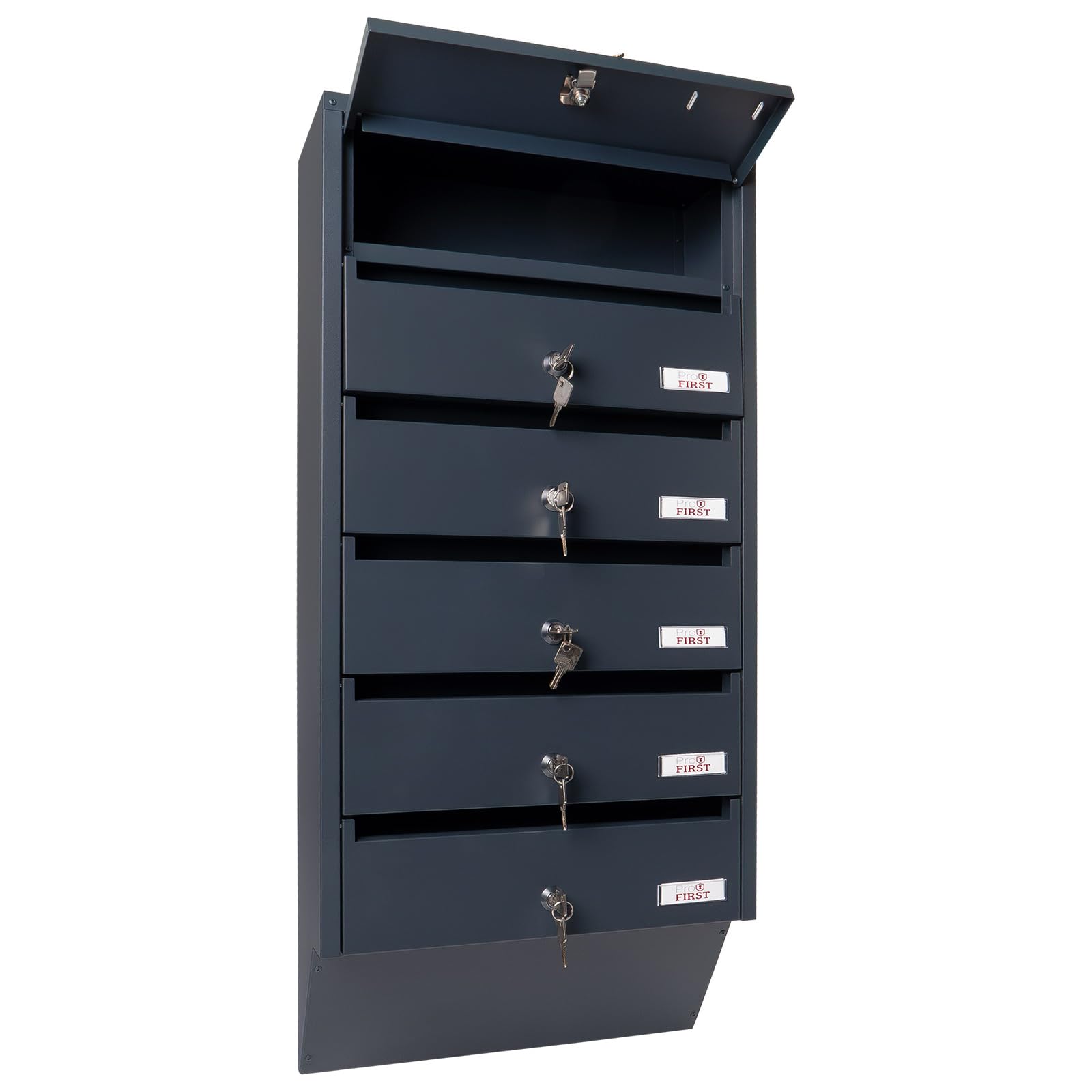 Profirst Impianti per Cassetta Postale Maildrop 6 Antracite in Acciaio con Serratura Cilindrica 2 Chiavi per 6 Parti, Porta Nomi Incluso Materiale di Montaggio