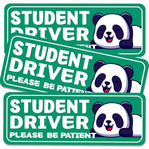 Image of Student Driver Please Be Patient Car Magnet, Green Panda Series Cute Picture, Patient With Reflective Magnetic Bumper Sticker Set Detachable, Novice Safety Signs.Set of 3