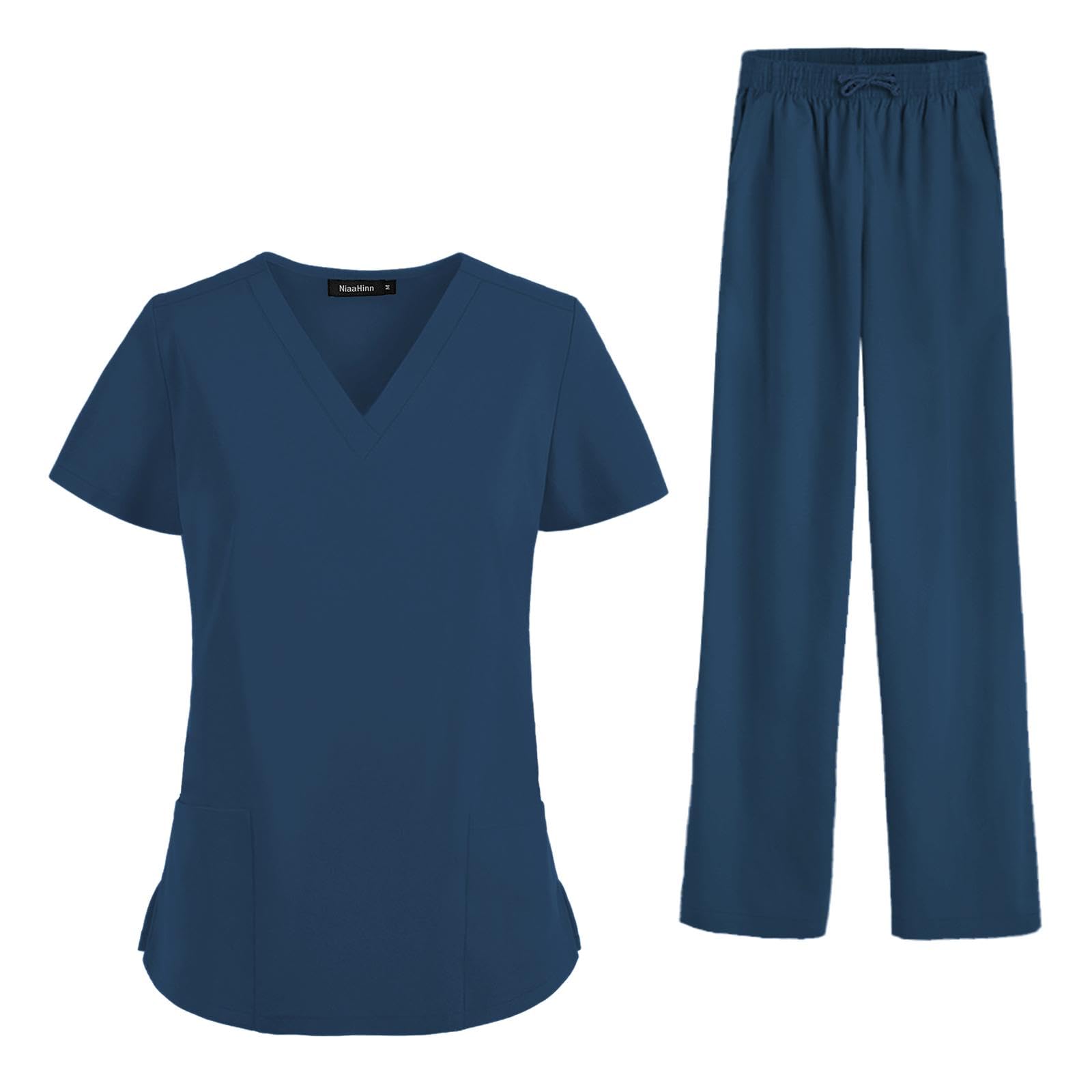 Damen Kasacksets mit Taschen, Arbeitsanzüge, Pflegeuniformen, Kasacksets für Hautpflege, Marine, xxL