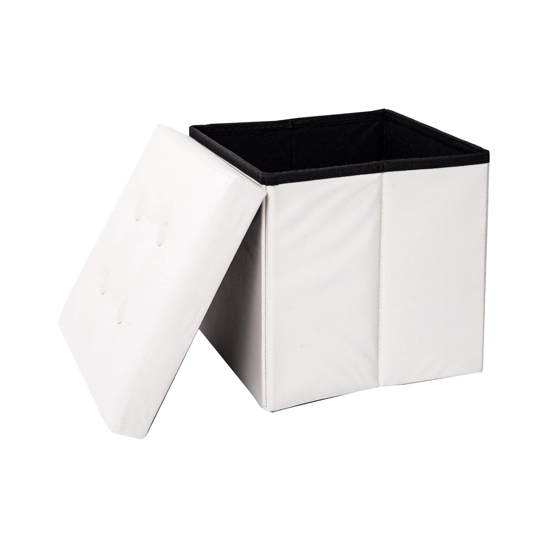 Rebecca Mobili RE4256 - Pouf Contenitore e imbottito, in Finta Pelle, Pieghevole, Bianco, 30 x 30 x 30 cm