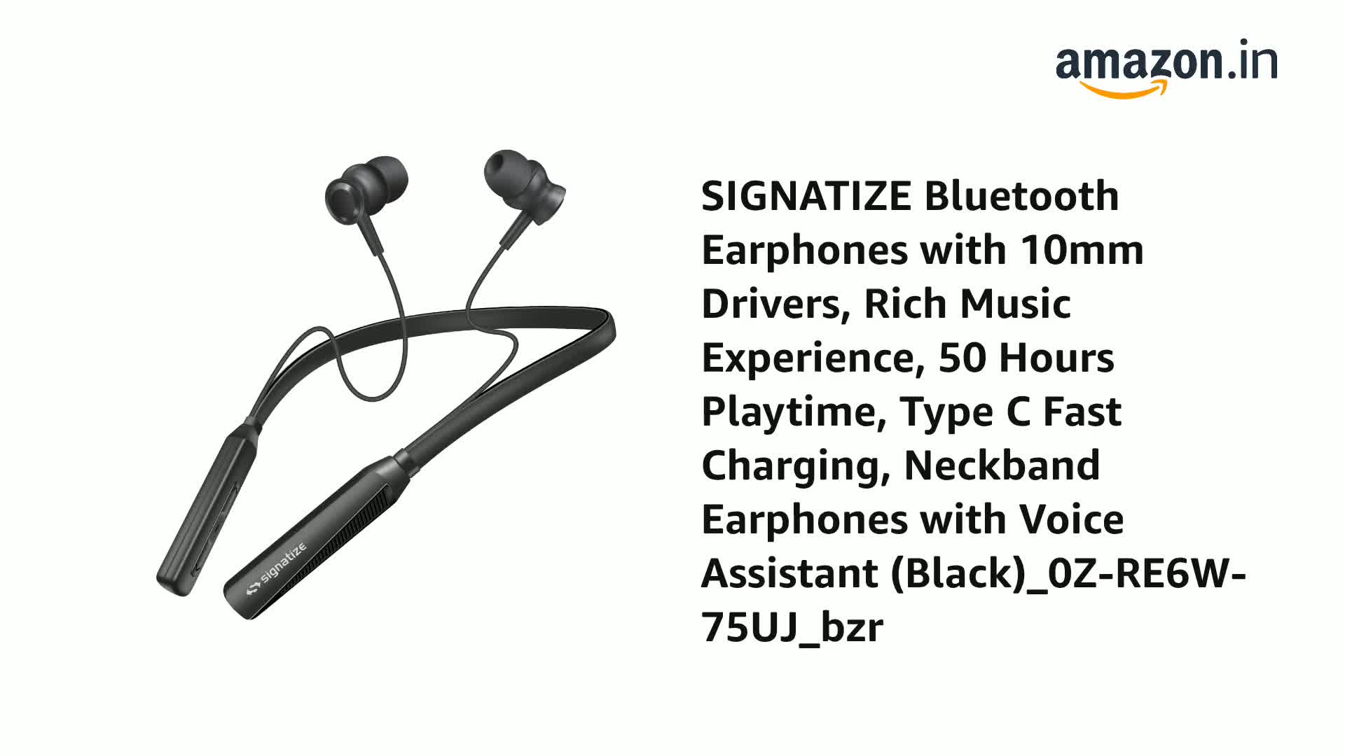 SIGNATIZE Bluetooth in Ear Earphones with 10mm Drivers, Rich Music
