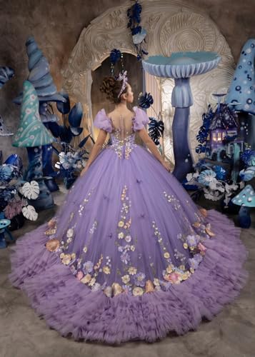 Mauuwy Ruffles Flower Girl's Dress Embroidered Pageant Dresses for Kids Layered Tulle First Communion Gowns for Children3