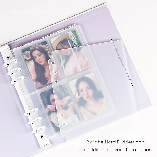 Miniatura 4 de Baskiss Carpeta para tarjetas fotográficas A5 Kpop con 30 páginas de 4 bolsillos y un divisor, bonito 120 bolsillos y 6 anillas, álbum de ajuste