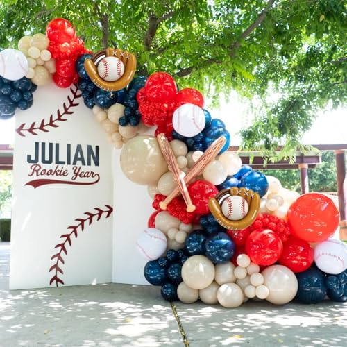 Image of 4th Baseball Birthday Decorations for Boys,Navy Blue Red Nude Balloons