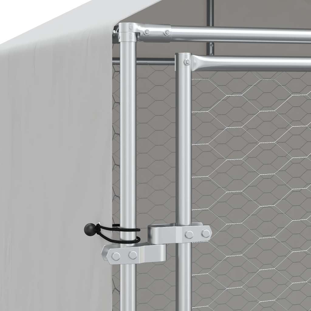 Perrera para perros al aire libre con techo plateado, 2 x 14 x 2,5 m, acero galvanizado, resistente recinto para perros con puerta con cierre para una salida segura en el jardín y recinto