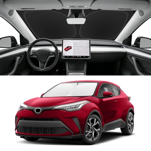 Image of Custom Fit Windshield Sun Shade for Toyota CHR 2018-2022 | Blocks UV Rays and Sun Heat, Helps Reduce Interior Temperature, Protects Dashboard from Fading, Folds Easily for Storage