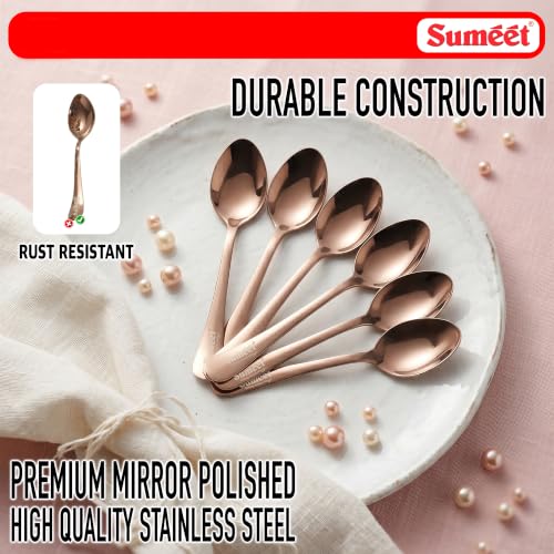 Image of Sumeet Stainless Steel Rose Gold Dessert /Table Premium Spoon Set of 6 Pc - (18cm L) (1.6mm Thick)