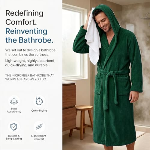 Image of PJGGZ Men's Bathrobes with Hood, Soft Long Towel Robe for Men - Super Absorbent Quick Dry yet Warm