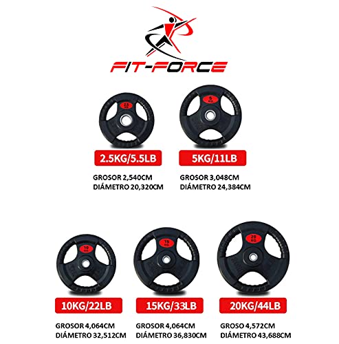 Disco de Pesa olímpica 15.00KG Hierro fundida con Revestimiento de Caucho Marca Fit-Force