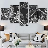 SIGNWIN 5 Panel Canvas Wall Art Modern Art Decorative Elements Expressive Leaves Multicolor Patterns Photography for Home Decorations Ready to Hang - 60