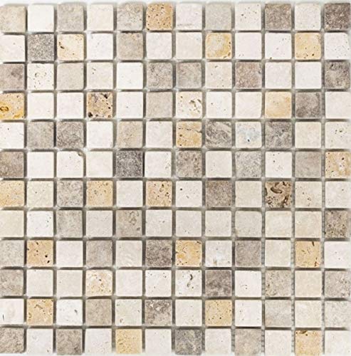 Travertin Mosaikfliesen Steine Wand Boden Naturstein beige braun goldbraun Fliesenspiegel Duschtasse Duschwand Küche - MOS43-46380