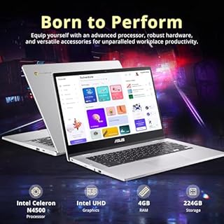 ASUS Chromebook CX1 14" FHD Anti-Glare Laptop, Intel Celeron N4500, 4GB RAM, 224GB Storage (64GB eMMC+160GB Docking Station Set), Intel UHD Graphics, WiFi 6, Long Battery Life, Chrome OS, Silver