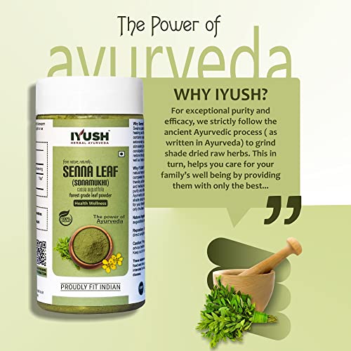 Image of Iyush Herbal Ayurveda Senna Powder - 100 Gram | Sanay Patti Powder | Nilavarai Powder Organic | Sonamukhi Powder | Sanay Leaves | Sanay Powder | Sanay Leaves Powder | Sana Leaf Powder | (Pack Of 2)