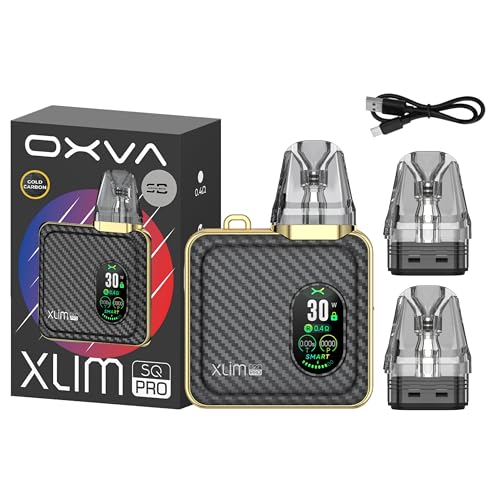 Oxva Xlim SQ Pro Vape Kit [Gold Carbon] - Available in 12 colours - 2A Fast Charge (45 mins) 1200mAh Battery 30W 0.96 TFT Smart & Power Modes - Compatible with All Xlim Pods - No Nicotine