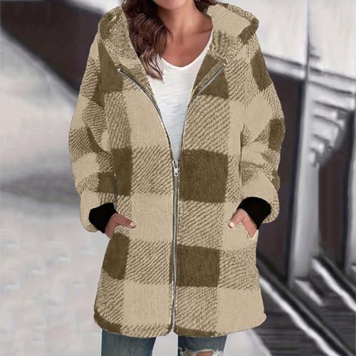 Fleece Jacket Women 2025 Trendy Plaid Print Warm Winter Coat Full Zip Up Hoodie Fuzzy Shackets Outerwear with Pockets2