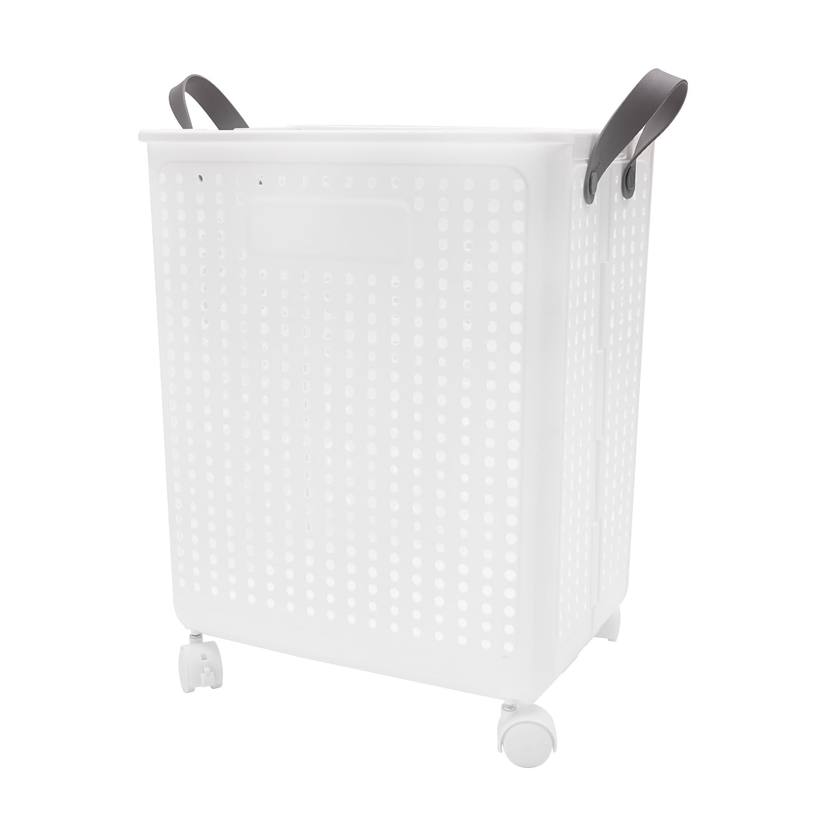 Cesto for la biancheria con ruote Cesto in plastica pieghevole con manico Organizer for bidone pieghevole traspirante(White)