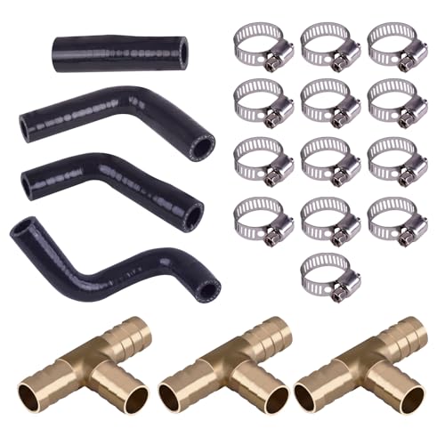 HQPARRTS 06-009-50005 Coolant Line Repair Hose Kit(4x Hose;13x Clamp;3x Brass T fitting) Compatible With BMW N63 engine X5 X6 50iX 550i 650i 750i