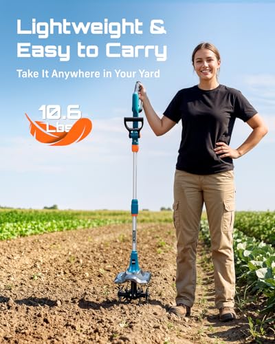 Cordless Tiller Cultivator for Gardening, 20V Electric Garden Rototillers with 2x4.0Ah Batteries, 9In Tilling Width,7In Depth, Adjustable Handle, Battery Powered Small Tiller for Soil/Cultivating/Lawn - Thumbnail 6
