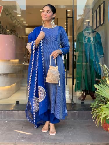 Image of ANNI DESIGNER Viscose Blend Kurta for Women | Kurta with Pant & Dupatta | A Line Printed Suit | Indian Ethnic Outfit Office Party Wedding Clothing Fashion Premium Traditional Style Look 3 Piece