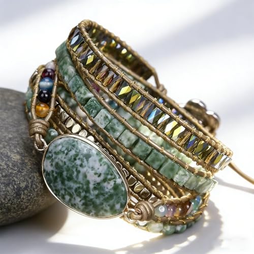 Image of Boho Wrap Bracelet for Women, Handmade Natural Imperial Jasper Multi-Layer Stone Beaded Bracelet, Bohemian Healing Crystal Stone Jewelry Gifts