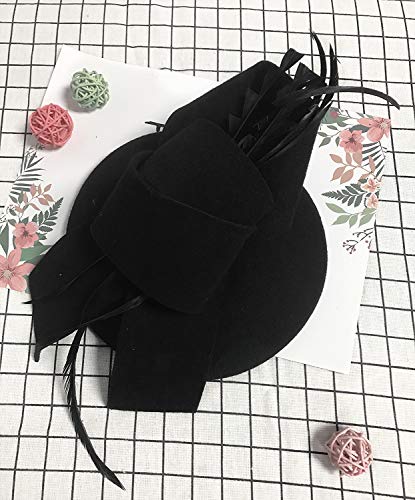 Z&X Wool Felt Fascinator Winter Women Elegant Pillbox Hat Bowknot Kentucky Derby Church Hat Retro Fedoras Black thumb #4