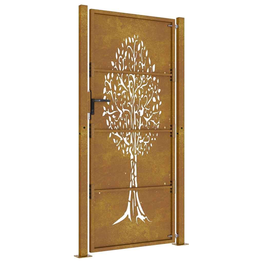 Puerta de jardín 100x175 cm de acero corten con diseño de árbol