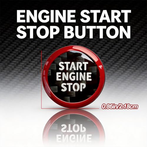 Image of Engine Start Stop Button Cover compatible with BMW Interior Accessories | 0.86 Inch Round compatible with X3 X5 Z4 2 3 4 i4 i3 Series,Carbon Fiber Texture with High Gloss Resin surface