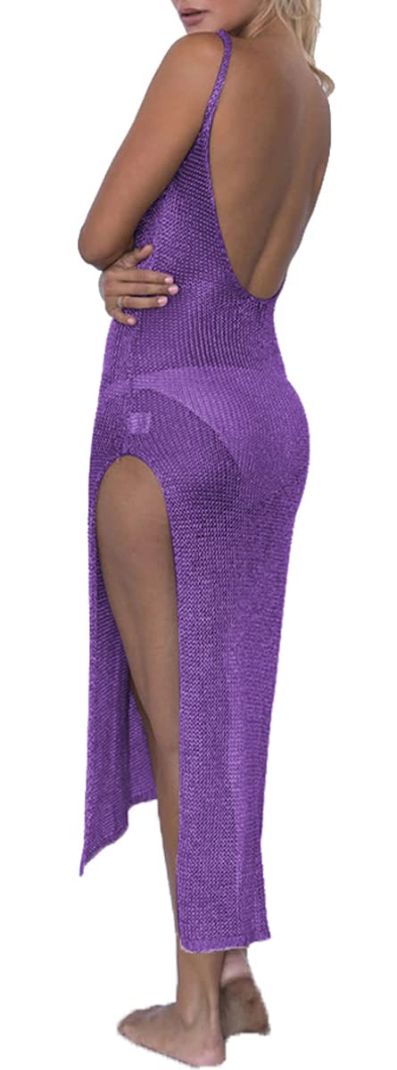 PerZeal Sexy senza maniche costume da bagno coprire Ups puro Crochet Plus Size Beach Bikini vedere attraverso costumi da bagno Maxi abiti, 5333viola, XX-Large