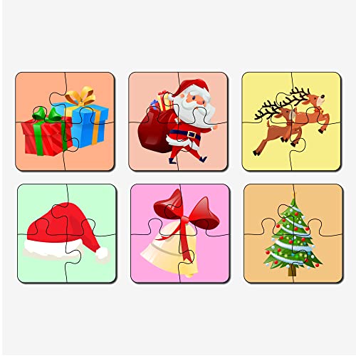 Image of Mini Leaves Christmas 4 Pieces Wooden Jigsaw Puzzle Set of 6 with Wooden Box for Kids 2+ Above | Social Development | Fine Motor Skills Development