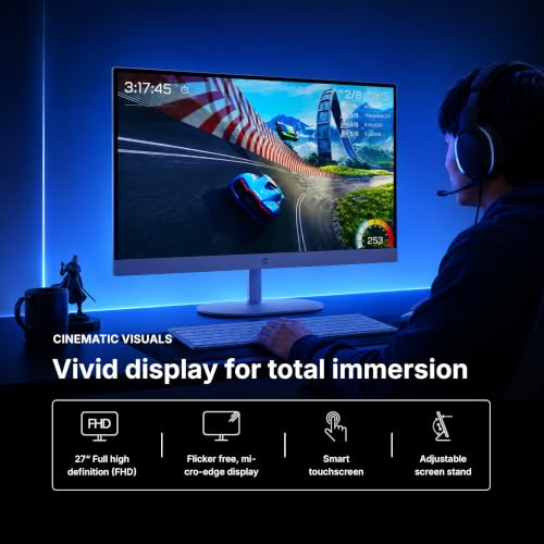 Image of Customized HP 27 inch All in One FHD Touch-Screen Business Desktop Computer, Intel Core Ultra 7 12-Core Processor, 8 /16 /32 /64GB DDR5, 512GB /1TB /2TB SSD, Wireless KB & Mouse, Windows 11 Pro, White