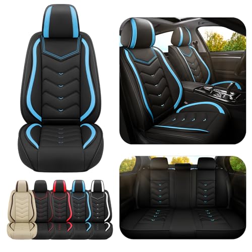 Image of ADERN Car Seat Covers for Jeep Wrangler 2000-2026, Premium Nappa Leather Car Seat Cover, Stylish Sport Seat Covers， Automobile Seat Cover Sets.(Standard 5 Seats /Black Blue)