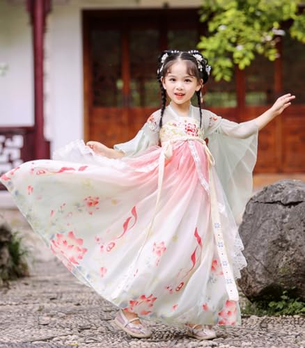 Vestido Hanfu chino para niñas, disfraz estilo antiguo con print floral miniatura 4