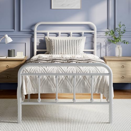 Novilla Metal Bed Frame Twin Size - Modern Minimalist Victorian Style with Headboard/Footboard Heavy-Duty Steel Slats/Underbed Storage/No Box Spring Needed/Easy Assembly/Noise Free/White