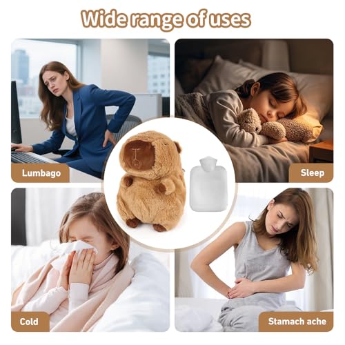 YANGUN Wärmflasche Kinder, Capybara Kuscheltier, Süße Wärmflasche Tier mit Bezug, Hot Water Bag, Herausnehmbarer Innenbehälter, Wärmeflasche Kuschelig für Kinder & Erwachsene