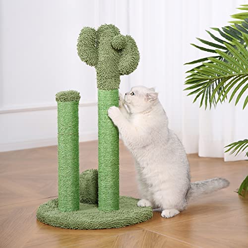 Image of Amazon Basics Cat Scratching Post, Indoor Cactus Triple Posts for Cats & Kittens with Dangling Ball, Large, 27 inchH, Green