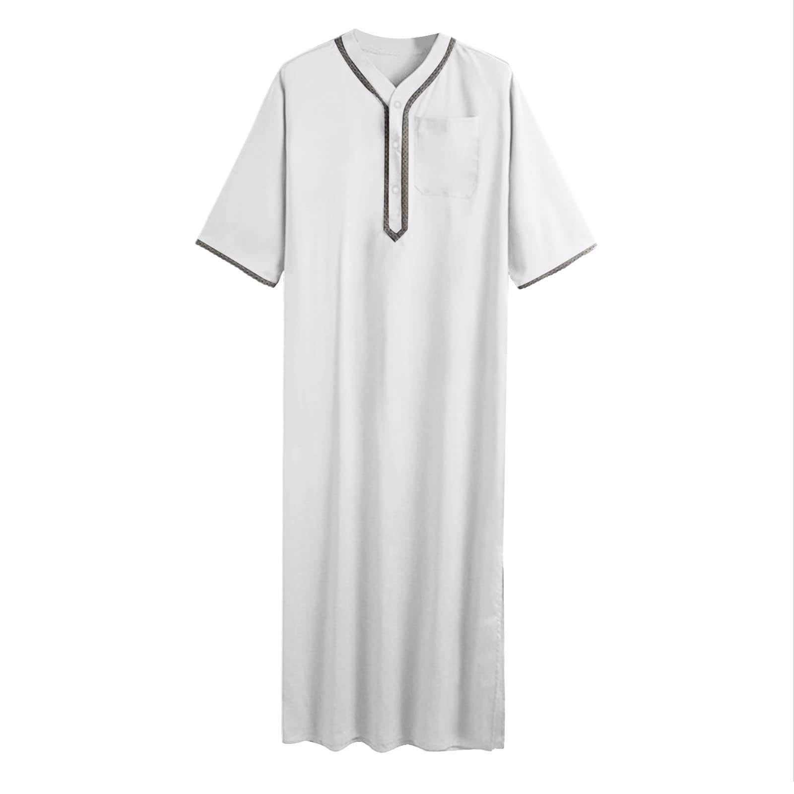 Kamis Homme Musulman Jalabiya Djellaba Boutonnée Thobe Robe Grande Taille Robe Musulmane Style Caftan Marocain Chemise De Nuit Islamique Confortable Dubaï Coupe Universelle