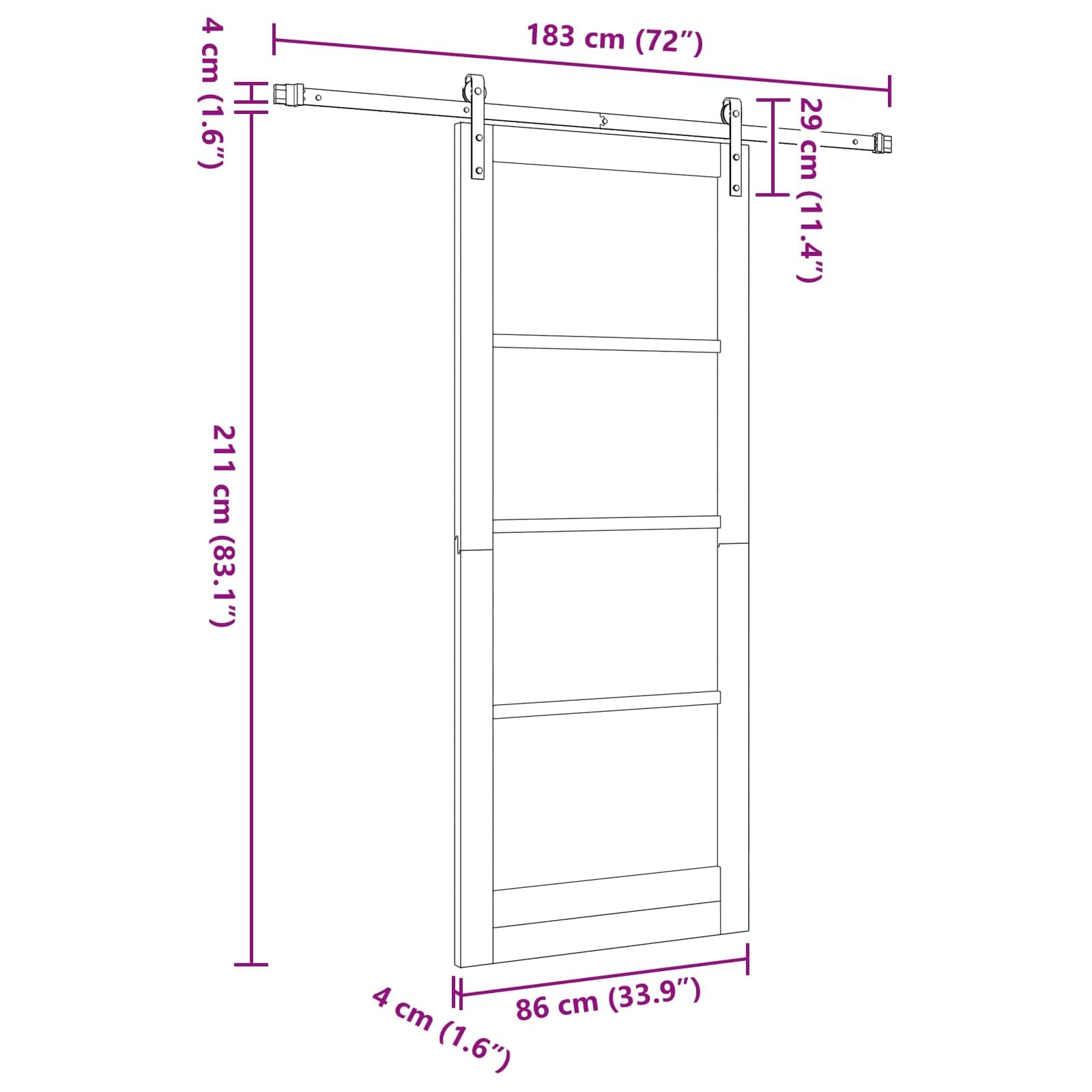 Porta scorrevole in legno di pino massiccio naturale e bianco, 86 x 211 cm, con binario in acciaio verniciato a polvere, design salvaspazio per interni, scorrevole silenzioso, facile da