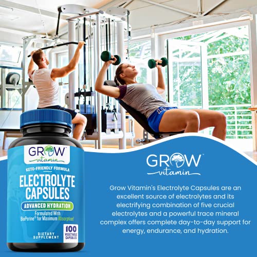 Grow Vitamin Electrolyte Capsules - Electrolyte Supplements For Supporting Energy, Endurance, And Hydration - Salt Pills And Electrolyte Tablets - Sugar Free, No Maltodextrin, Keto Friendly - 100 Caps #TOP4