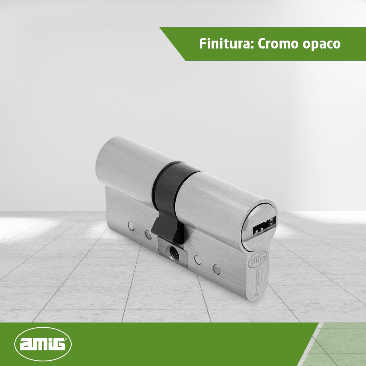 Amig - Serratura porta di sicurezza a cilindro | Realizzata in Ottone | Protezione Antitrapano e Antiurto | Cromo Opaco| Misura: 80 mm (40-40)