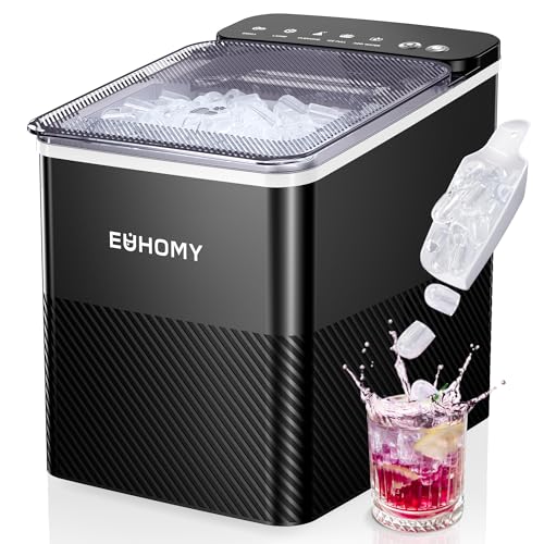 EUHOMY Machine à glace de comptoir, 26.5 lbs/24H Machine à glace portable avec scoop à glace & Panier, fabrication de glace rapide de 6 à 10 minutes, 2 Taille de glace, Idéal pour la maison, Cuisine, RV, Parti
