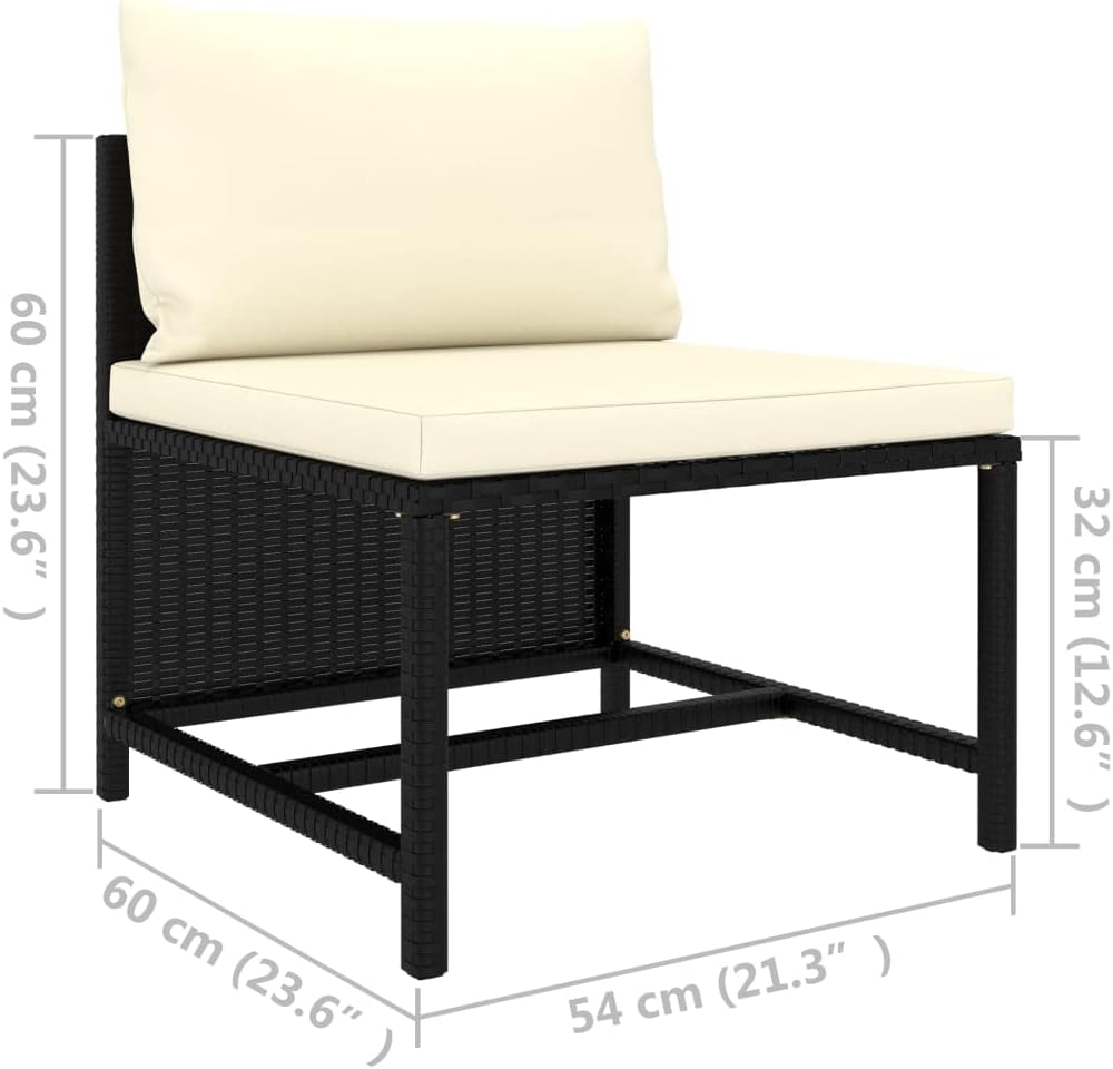 Sectional Middle Sofa with Cushions Black,Balcony Furniture,Porch Sofa,Park Sofa,Sofa Wooden,Bistro Sofa,Club Sofa,for Porch, Balcony, Patio, Deck Backyard, Garden,Poly Rattan