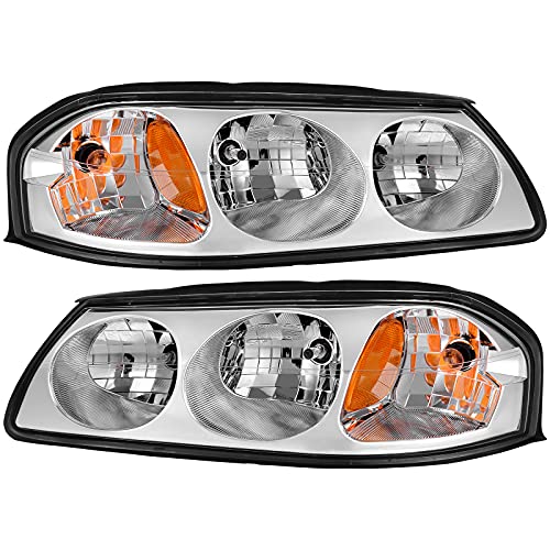 AUTOSAVER88 Headlight Assembly Compatible with 2000-2005 Chevy Impala OE Style Replacement Headlamps Chrome Housing Amber Reflector Clear Lens