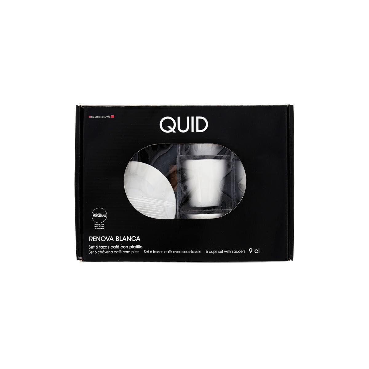 Quid Renova Blanca Set 6 tazze con piatto porcellana 9 cl porcellana adatta a microonde riciclabile