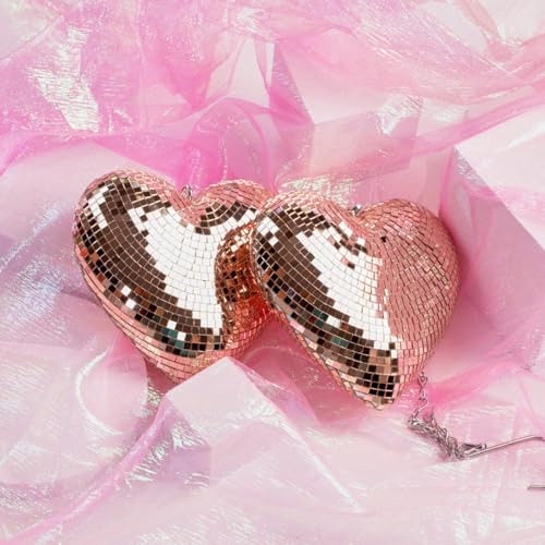 Bola espejada en forma de corazón, adorno decorativo reflectante para fiestas, KTV y bares (oro rosa) miniatura 7
